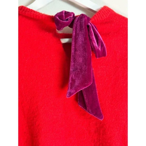 Boden Red Fluffy Bow Back Jumper Sweater Velvet Tie Women's Size XS - Picture 8 of 14